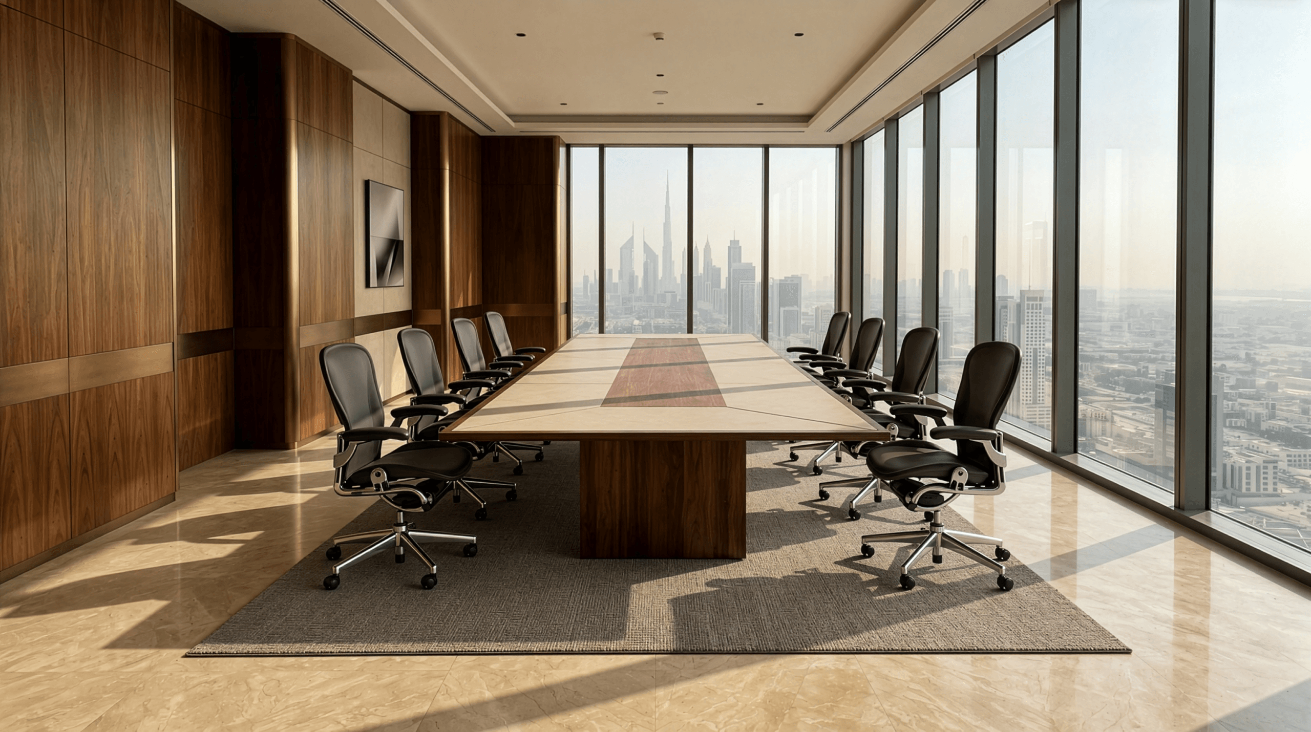 Bespoke executive meeting table with leather chairs by KZ Bespoke