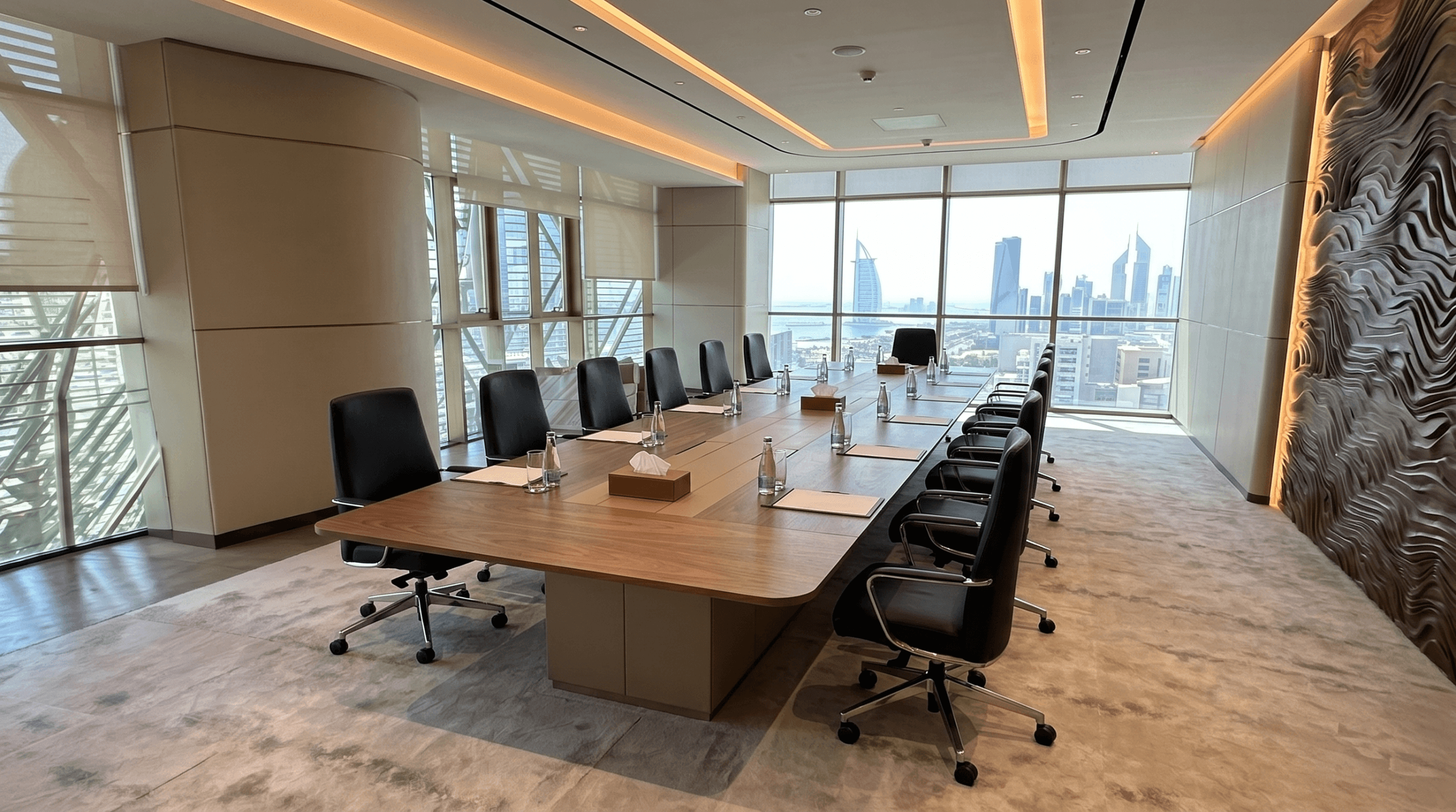 Conference room with Burj Al Arab and Dubai skyline view
